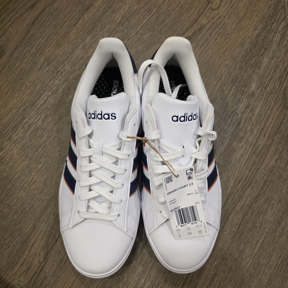 Adidas Men's White Sneakers with Blue and Orange Stripes